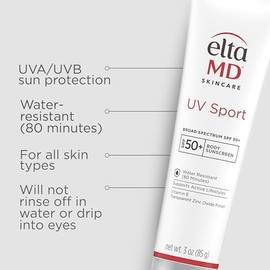 EltaMD UV Sport Sunscreen Lotion SPF 50 - Face and Body Sunscreen SPF 50, Water & Sweat Resistant, Zinc Oxide Formula for Active Lifestyles