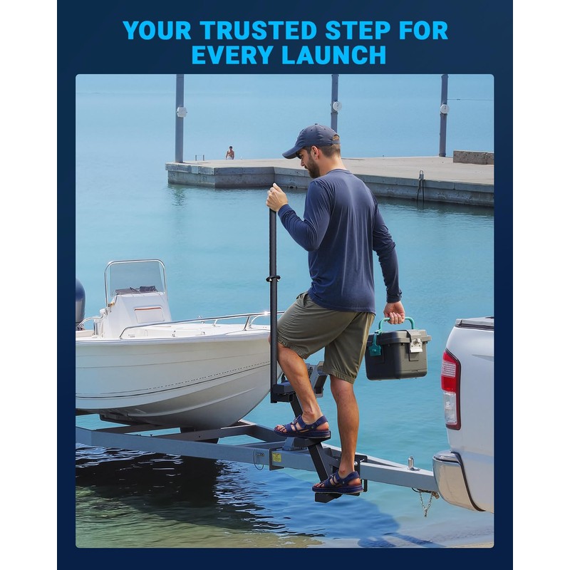 Toplamper Boat Trailer Steps with Handrail Heavy-Duty Boat Boarding Step