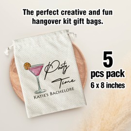 Hangover Kit Bags, Party Time With Drawstring Gift Bag, for Bridal Shower, Wedding, Travel, Bachelorette Party Survival Recovery Kit Bag, Decorations, Supplies (6"X 8") 5 Pcs -kit0103