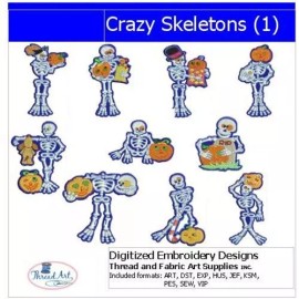 ThreadArt Embroidery Design Set - Crazy Skeletons(1) - 10 Designs - 9 Formats - USB Stick