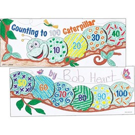 Really Good Stuff 100th Day of School Decorate Posters- 24 Pack- Count to 100 Caterpillar Posters-100th Day Activities for The Classroom