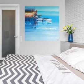 Fine Art Canvas Port Fairy Moorings Canvas Wall Decor by Artist Craig Trewin Penny for Living Room, Bedroom, Bathroom, Kitchen, Office, Bar, Dining & Guest Room - Ready to Hang - 32 in x 32 in