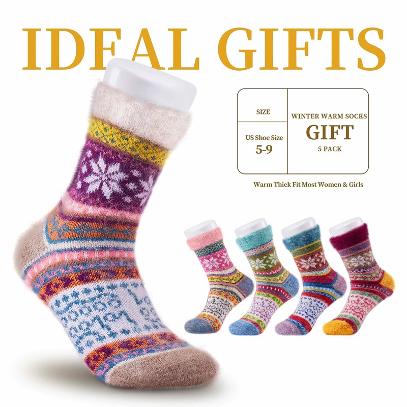 ICEIVY 5 Pairs Fluffy Thermal Socks for Womens Warm Wool