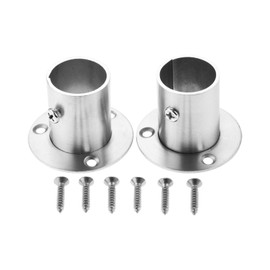 Hicello 2Pcs Stainless Steel Wardrobe Rail Rod Pole Socket End Support Bracket Flange-25mm
