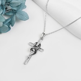 JERWLI Dragon Cross Necklace 925 Sterling Silver Dragon Pendant Necklace Dragon Jewellery for Men Women, Silver