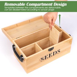 Luxiv Bamboo Seed Saving Box, Wood Seed Storage Organizer Box Large Seed Container with Lid Wood Garden Seed Bin with Lock, 3 Handle, 30P Envelope Seed Bags, 30P Plant Tags, 1 Double Side Pen