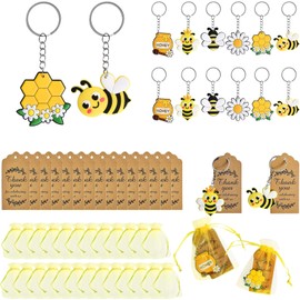 24 Llavero de Abeja, con Bolsas de Organza Amarillo Etiquetas Kraft Recuerdos de Bautizo,Juego de Recuerdos de Fiesta Abeja,Adecuado Regalos para Decoración, Festivales, Cumpleaños