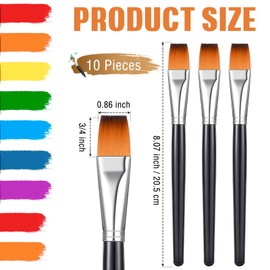 Zonon 10 Pieces 3/4 Inch Flat Paint Brushes Acrylic Paint Brush Artist Craft Paint Brushes Watercolor Small Brush Bulk Painting Brush Art Detail Oil Brush for Adult(8.1 x 0.9 x 3/4 Inch,Black)