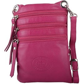 Womens Premium Soft Leather Cross Body/Across Body/Shoulder Bag - Magenta