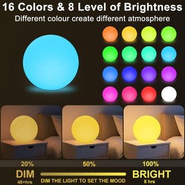 12-in LED Globe Orb Lamp, Dimmable RGB Color Changing Glowing Orb Lights Rechargeable Glowing LED Ball Light w/Remote, Waterproof Outdoor Globe Light Soothing Mood Lamp for Bedroom Garden Patio Decor