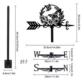 SUPERDANT Weathercock Wreath Butterfly Weather Vane Roof Butterflies Weather Vane for Garden Flowers Weather Vane Sheds Black Weather Vane for Farmhouse Yard Farm Shed Garden