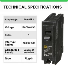 FalconSupply Genuine Square D HOM140 Circuit Breaker Kit Bundle (2 Pack), 40 Amp (40A) Single Pole, 120V, 10kAIC, UL Listed, Plug-On for Homeline Load Centers & Panel Box, New Replacement