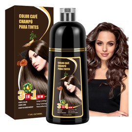 Shampoo para Canas, Hair Dye Shampoo 3 en 1 de Funciones de cuidado cabello, Shampoo con Tinte para Cubrir Canas con Cabello Extractos Jengibre...    