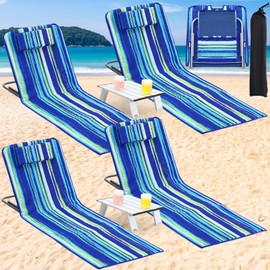 Beeveer 4 Pcs Beach Lounge Chair for Adult with 2 Pack Folding Tables Portable Adjustable Lightweight Reclining Lounge Beach Chair for Lawn Patio Sunbathing Tanning Picnic BBQ Camping