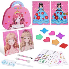 Aomig 8 in 1 Princess Sticker Book Crafts, Princess Dress Up Game Sticker Makeup Bag for Kids, Makeup Princess Books for Dress Up Play, Make Up Play on Paper for Children Ages 4 5 6 7 8 9+ Year Old