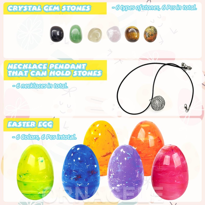 ORNACELE 6PCS Easter Eggs with Crystal Gem Stones for Easter