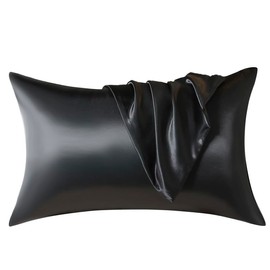 4pcs Silky Satin Pillowcase 100% Pure Silky Satin Pillow Cover for Hair and Skin Anti Wrinkle Zipper Closure (Black, Queen-20 * 30Inch)