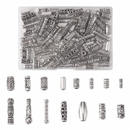 BEEFLYING 150 Pieces Antique Silver Tibetan Spacer Tube Beads Large Hole Alloy Charms Loose Column Hollow Beads for Jewelry Making Crafts Supplies