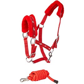 Cwell Equine NEW Horse print fur padded headcollars halter + matching lead RED Choice of Sizes (COB)