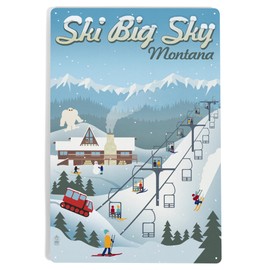 Lantern Press 12x18 Inch Metal Sign, Ski Big Sky, Montana, Retro Ski Resort