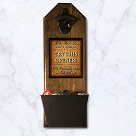 "Not a Twist Top" Wall Mounted Bottle Opener and Cap Catcher - Handcrafted by a Vet - 100% Solid Pine 3/4" Thick, Rustic Bottle Opener & Slide On & Off Bucket - Great Gift