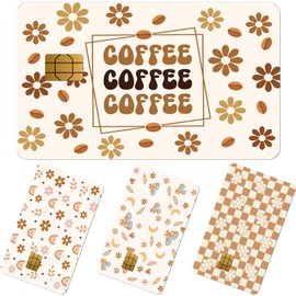 Rngmsi Credit Debit Card Skin - 4 Pcs Boho Coffee Debit Card Stickers Floral Waterproof Decal Cover Set for DIY Key Transportation Credit Cards Removable Sticker