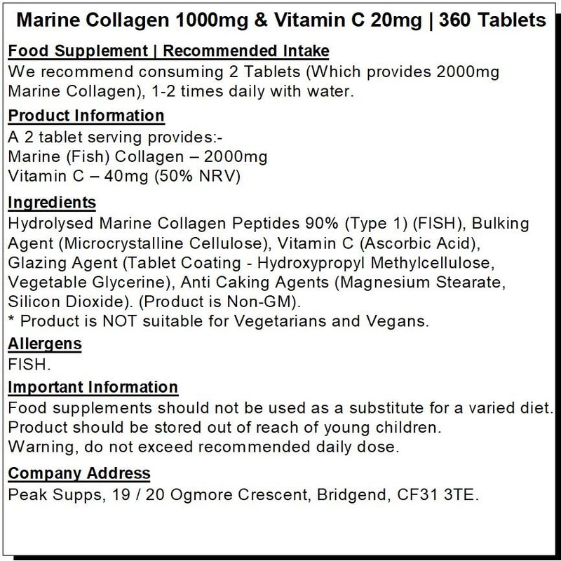 Marine (Fish) Collagen 1000mg & Vitamin C 20mg 360 Tablets