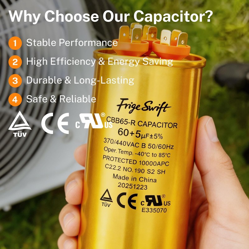FrigeSwift 60+5 uF CBB65 Dual Run Capacitor 370/440VAC 2-Pack