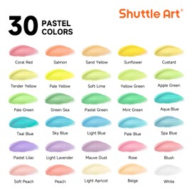 Shuttle Art 40 Pack Pastel Acrylic Paint Set, 30 Colors, 60ml/2oz Bottles, High Viscosity, Water-proof With 10 Paint Brushes for Painting &Crafting on Canvas, Rock, Ceramic, Fabric, Clay