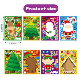 32 Pieces Make-a-face Stickers Pack, Mixed & Matched with 8 Christmas Designs (4 of Each) Stickers, Make Your Own Stickers Santa for Kids Teen Party Decoration, Reward, Decor
