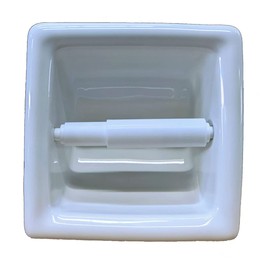 Recessed Shower Tissue Holder Porcelain 6X6 - Easy to Install (White Glossy)