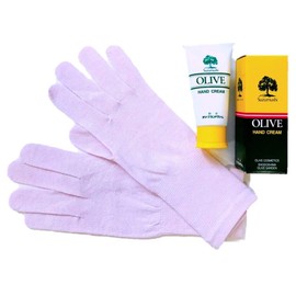 Olive Sarah Soft Gloves and Olive Hand Cream, Olive Oil Produced in Shodoshima Moisturizing Gloves, Rough Hands, Made in Japan, Birthday Gift, light lavender