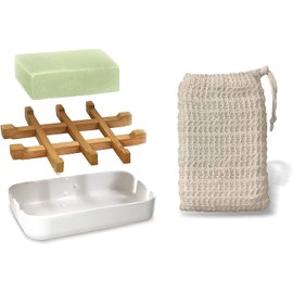 SAMNATE Soap Dish with Bag Durable Anti Mould Natural Wooden Bamboo Soap Dish Storage Hold Soap Dishes for Bar