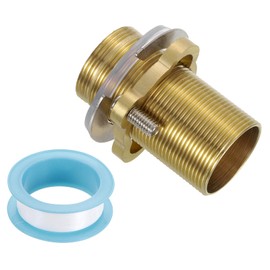 uxcell Faucet Mount Extension Shank 2.4"x 1.25" Brass Pipe Faucet Extension Nipple Locknut Kit Extension Threaded Lengthen Fixed High Foot with Nut and Gasket Faucet Fittings for Basin