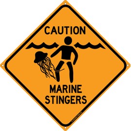 Caution Marine Stingers - Cartel de lata divertido de 30,5 x 30,5 cm para hombre, medusa de guerra, precaución, playa, hogar, piscina, casa, cubierta, decoración Tiki