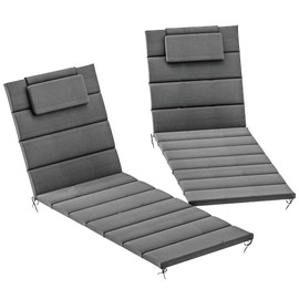 Outsunny Outdoor Lounge Chair Cushion Set of 2, 80" x 26" UPF50+ 230gsm Olefin and 25D High-Density Foam, Foldable Patio Chaise Lounge Cushion Set, Fade Resistant for Lawn Pool, Dark Gray
