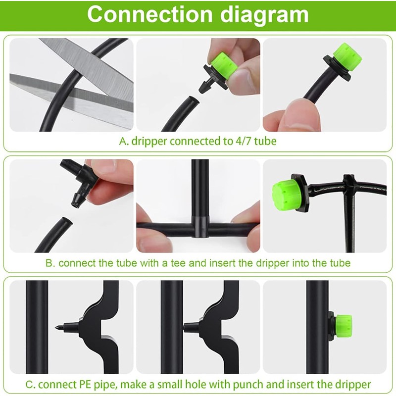 Rolcoassuns 100Pcs 1/4 Inch Adjustable Irrigation Drippers, 360° Micro Drip