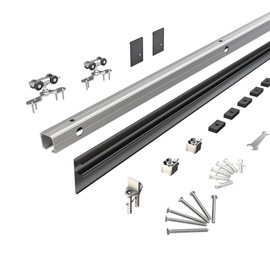 JUBEST 6.6FT Barn Door Sliding Hardware Track Kit, Aluminium Alloy Box Rail Hardware for Classic Modern Interior Single Wooden Door,Low Clearance,Black