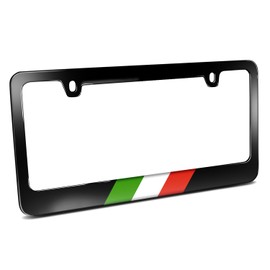 iPick Image Italy Flag in Sports Stripe Black Metal License Plate Frame