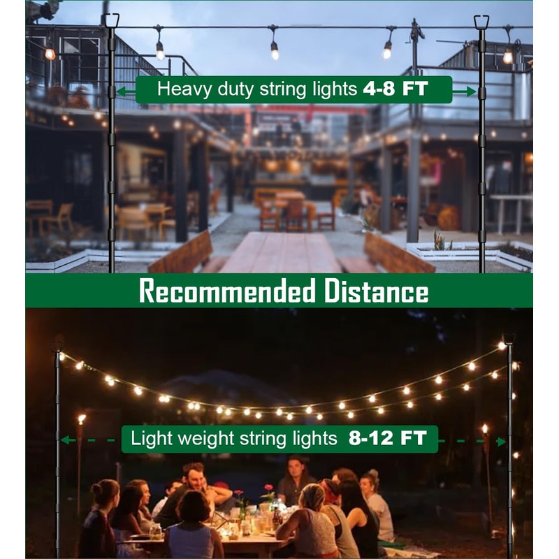 Tigerden 10Ft String Light Poles for Outside, Adjustable Metal Poles