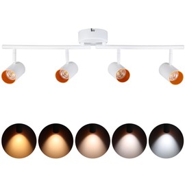 LEONLITE 36W 5CCT LED Track Lighting Fixtures Ceiling Dimmable, 4 Light Directional Track Fixture Flush Mount, 110-277V, CRI90, 3200lm, COB Spotlight Ceiling Light Indoor, Aluminum, Anti-Glare, White