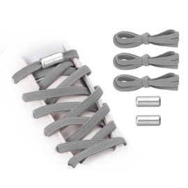 YELARXI No Tie Shoelaces Tieless Elastic Shoe Laces, 39" with 2 Metal Locks Buckles Fit for Adults Sneakers Canvas Shoes (3Pcs, Grey)