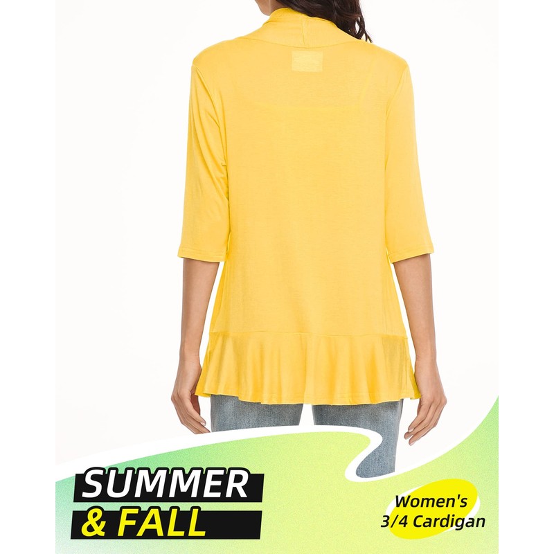 Argstar Yellow cardigan for women, Lightweight Casual Open Front Soft