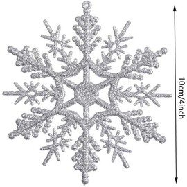 10CM Hanging Glitter Snowflake Decorations, 12 Pieces Snowflake Hanging Ornaments Glitter Snowflake for Christmas Tree, Xmas Home Décor, Christmas Party Supplies, Silver