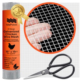 MaPorch Hardware Cloth - Galvanized Wire Mesh Roll for Vent, Rabbit Fencing, and Cabinets - Garden Mesh Wire Cutting Scissor Included (16 in x 15 ft, 1/4 in, 18 Gauge)