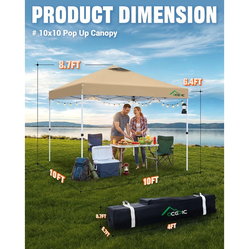 10x10 Pop Up Canopy Tent, Easy Setup Shelter, Khaki