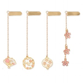 MAIHUO 4Pcs Metal Chain Flower Bookmark,Cute Cherry Blossom Bookmarks with Chains,Golden Hollow Bookmark,for Birthday Writer Friends Booklover Reading Gift
