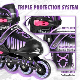 Rotayi Girls Inline Skates Ages 5-8 8-12, Adjustable Light Up Wheels Roller Skates Blades for Kids and Adults Women, Outdoor Roller Skates for Youth Teens, Purple