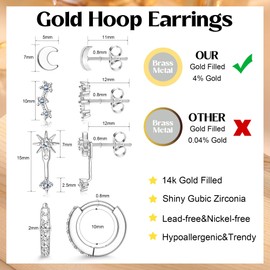 MILACOLATO 3-5 Pairs Earrings Gold/Silver Hoop Earrings Set 14 Carat Gold-Plated Golden Earrings Women's Small Stud Earrings Silver Stackable Cubic Zirconia Stud Earrings Hoop Earrings Set for