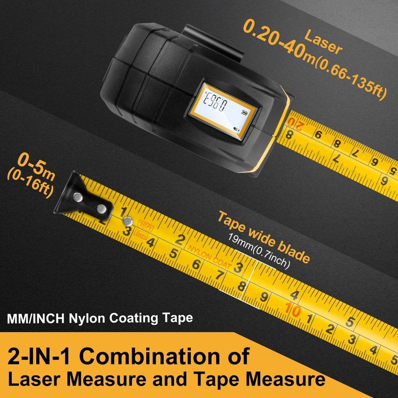 PREXISO 2-in-1 Laser Tape Measure 16Ft Measure Tape&135Ft Laser Measurement